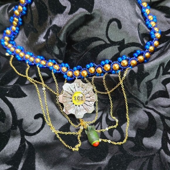 Handmade 18k gold Plated Fallout Vault 101 Inspired Victorian Waterfall Necklace - Picture 8 of 12